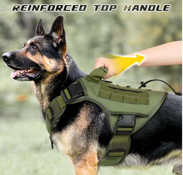 A German Shepherd wearing the WINGOIN Tactical Dog Harness